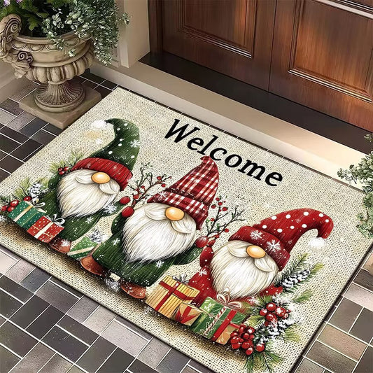 Plaid Gnome Christmas Doormat